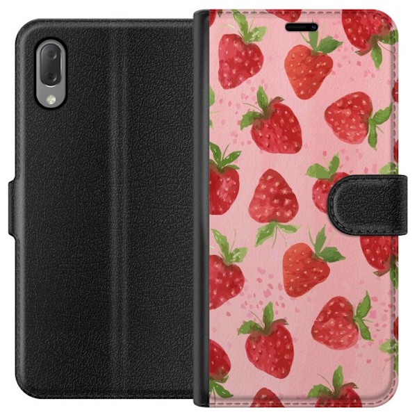 Sony Xperia L3 Tegnebogsetui Jordbærdrømme - Retro-stil jordbærmønster