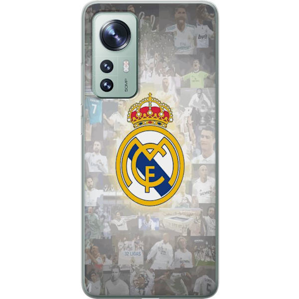Xiaomi 12 Läpinäkyvä kuori Real Madrid -emblem Jalkapallokerho Tunnuksella Valkoinen Kulta Design Mestarien Liiga Mestari La Liga Fanit Ikoninen