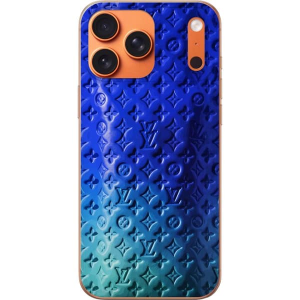 Kompatibelt Mobildeksel til Apple iPhone 17 Pro Max Blått luksuriøst monogrammønster med elegant preget tekstur blå