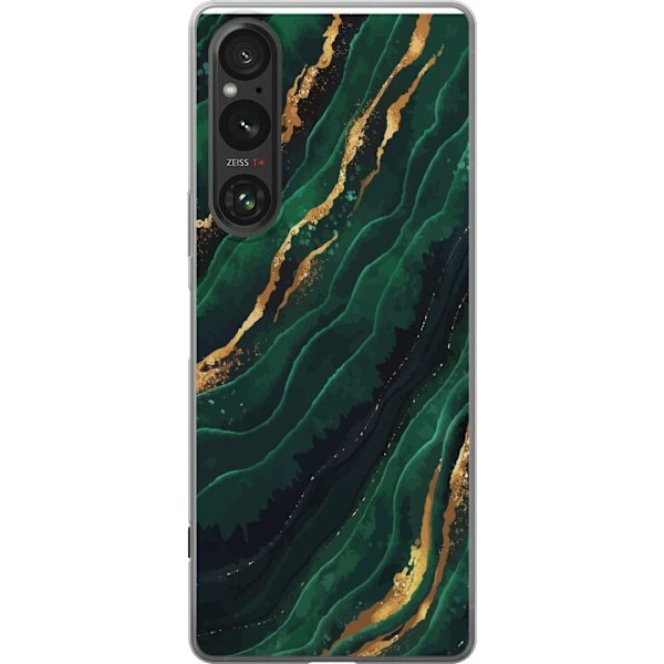 Sony Xperia 1 V Gennemsigtig cover Marmor Guld Grøn