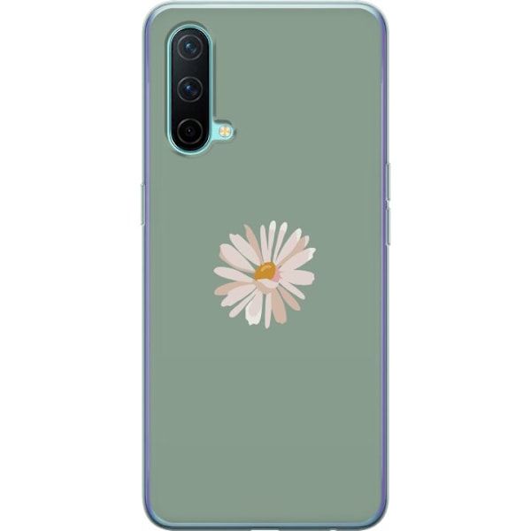 OnePlus Nord CE 5G Genomskinligt Skal Grön Minimalblomma – stilren blomma på grön bakgrund