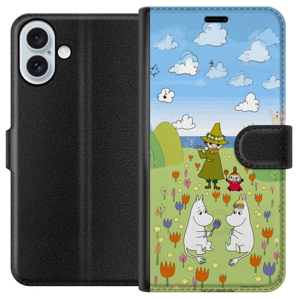 Kompatibel Tegnebogsetui til Apple iPhone 16 Plus Mumin i blomsteräng grøn