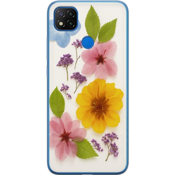 Xiaomi Redmi 9C Genomskinligt Skal Pressade blommor
