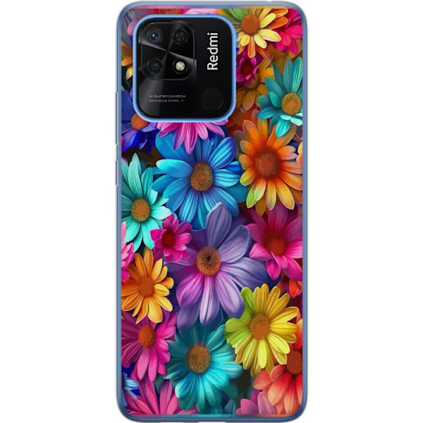 Xiaomi Redmi 10C Genomskinligt Skal Gerbera Blommor Färgglad Dekor Blommotiv Populärt Heminredning Färg Rik Väggkonst Design