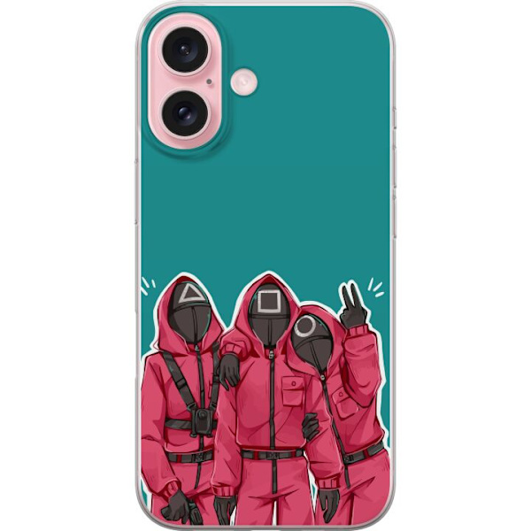 Apple iPhone 16 Gennemsigtig cover Squid Game Karakterer Grafisk Design Seriefigurer Populær TV Motiv Asiatisk Stil Spændende Trend