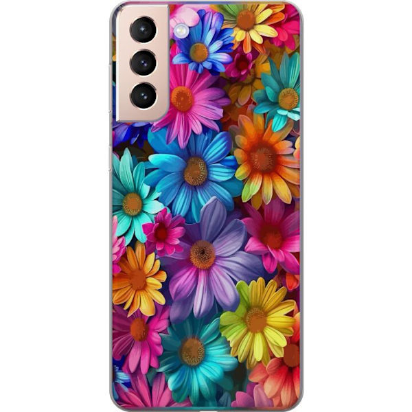 Samsung Galaxy S21 Genomskinligt Skal Gerbera Blommor Färgglad Dekor Blommotiv Populärt Heminredning Färg Rik Väggkonst Design