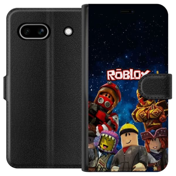 Kompatibel Tegnebogsetui til Google Pixel 7a Roblox rumfigurer spilkarakterer stjernenhimmel spil blå