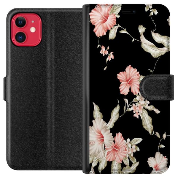 Kompatibel Tegnebogsetui til Apple iPhone 11 Floral Mønster Sort