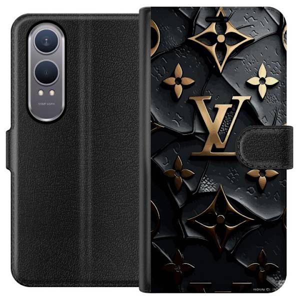 OnePlus Nord CE4 Lite Plånboksfodral Louis Vuitton Dark Mode Design Svart Lyx Stil Fashion Populärt Grafiskt Mönster Modeikon Lyxmärke