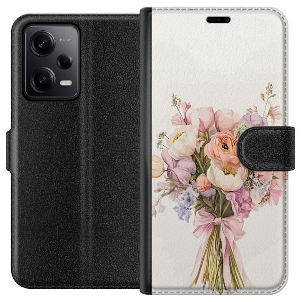 Xiaomi Redmi Note 12 Pro Plånboksfodral Mobilskal med färgglad blombukett i romantisk stil