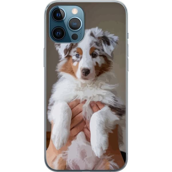 Kompatibelt Mobildeksel til Apple iPhone 12 Pro Max Søt hundevalp – Fluffy valp med blå øyne i nærbildeportrett