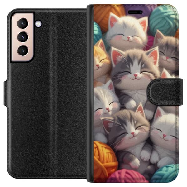 Kompatibel Tegnebogsetui til Samsung Galaxy S21 Sovande kattungar beige