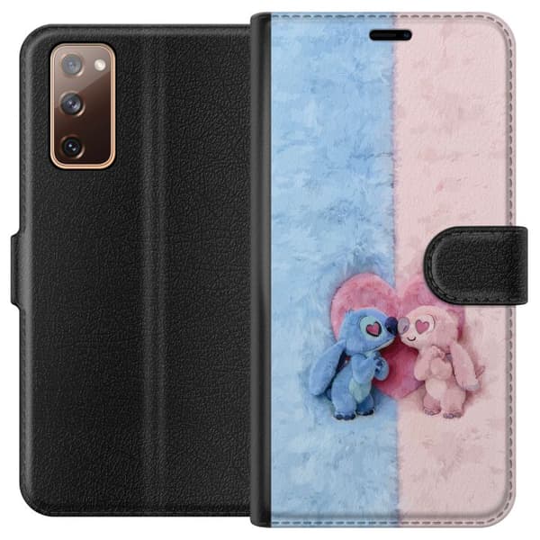 Kompatibel Tegnebogsetui til Samsung Galaxy S20 FE Søde blå og lyserøde figurer foran et stort lyserødt hjerte pink