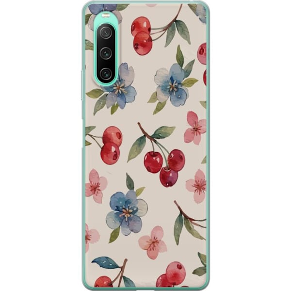 Sony Xperia 10 IV Läpinäkyvä kuori Marjat & Kukat - kuvio, jossa on sinisiä kukkia ja metsänmarjoja