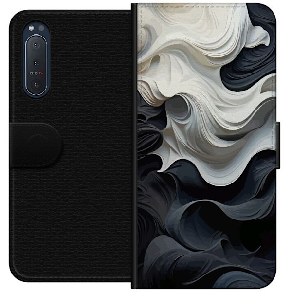 Sony Xperia 5 II Tegnebogsetui Silke Sort/Hvid