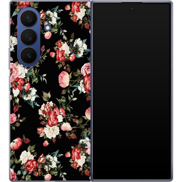 Kompatibel Mobilcover til Samsung Galaxy Z Fold7 Sort rosegrafik sort