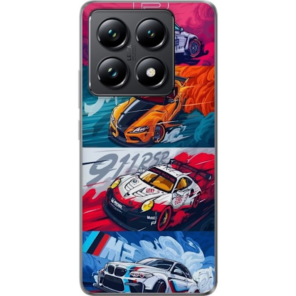 Xiaomi 14T Pro Läpinäkyvä kuori Nopeat Autot - Piirretty Kuvio Toiminnalla