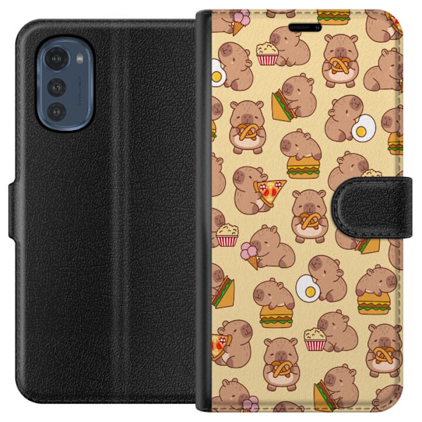 Motorola Moto E32s Tegnebogsetui Kawaii capybara mobilcover med flere søde figurer