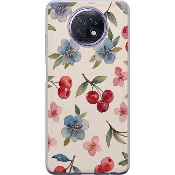Xiaomi Redmi Note 9T Genomskinligt Skal Bär & Blommor – mönster med blå blommor och skogsbär