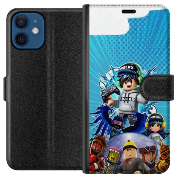 Kompatibel Tegnebogsetui til Apple iPhone 12 mini Roblox-gamerkarakter med headset og controller, farverig spilillustration med energi