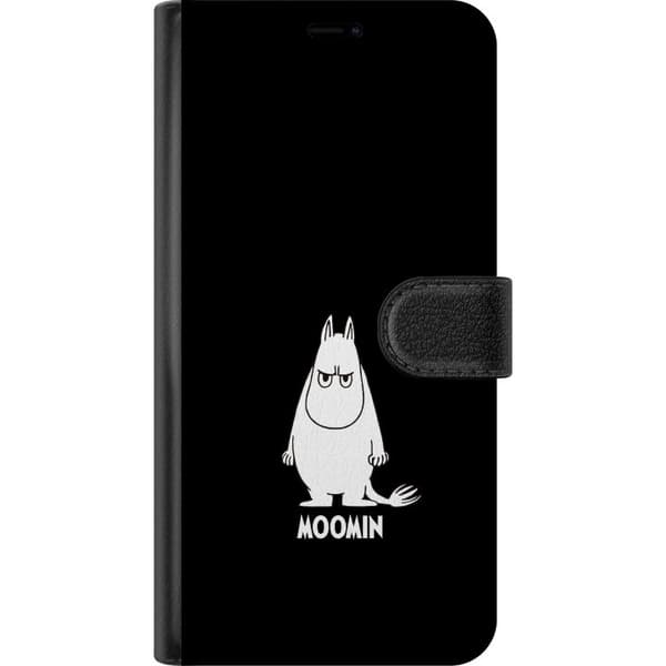 Kompatibel Tegnebogsetui til Apple iPhone 13 mini Mumitrolden i hvid illustration med tekst på sort baggrund sort