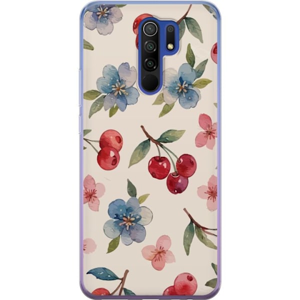Xiaomi Redmi 9 Genomskinligt Skal Bär & Blommor – mönster med blå blommor och skogsbär