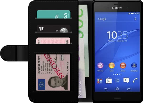 Kompatibel Tegnebogsetui til Sony Xperia Z3 Audi – Sølvfarvede ringe – Fire sølvfarvede ringe over grå og sorte diagonale linjer på grå baggrund grå