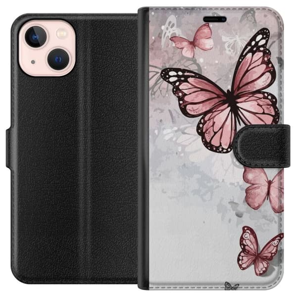 Kompatibelt Plånboksfodral till Apple iPhone 13 mini Rosa fjärilar