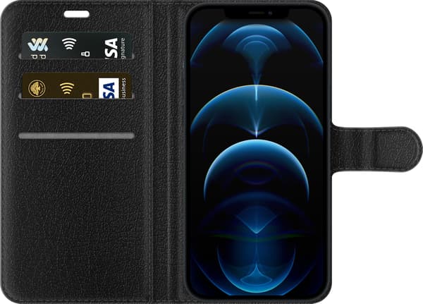 Kompatibelt Plånboksfodral till Apple iPhone 12 Pro Brunhårig spelare med hörlurar och handkontroll framför blå pixelrutor blå