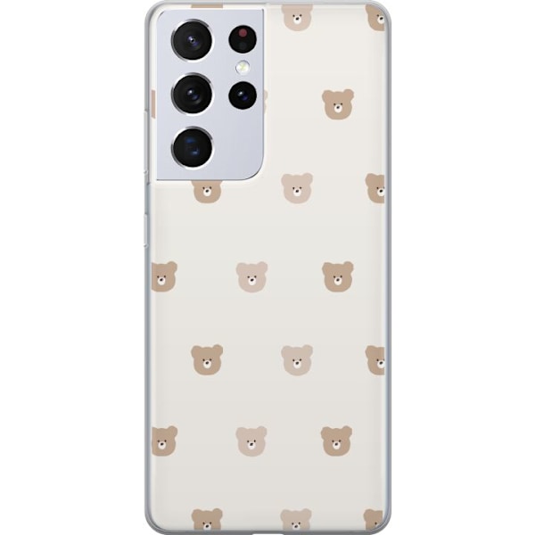 Samsung Galaxy S21 Ultra 5G Läpinäkyvä kuori Teddy-tausta - söpöt teddykarhut pehmeällä taustalla