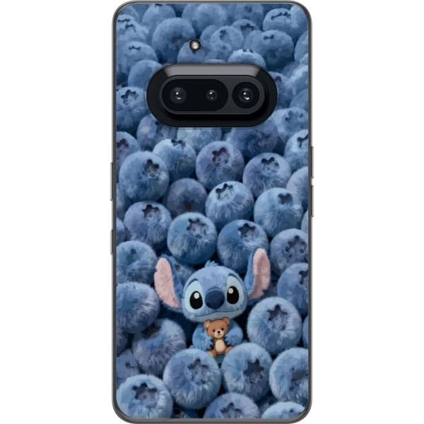 Kompatibelt Mobildeksel til Nothing Phone (3a) Søt fluffy blå figur med liten bamse blant myke blåbær blå