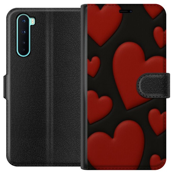 OnePlus Nord Tegnebogsetui Rød Fløjlshjerter