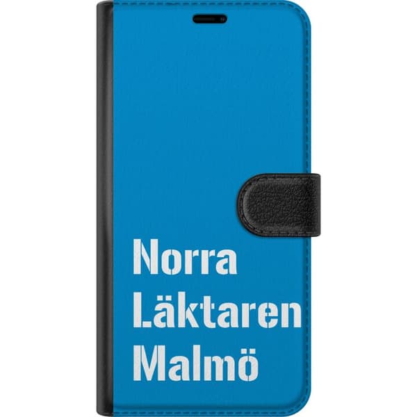 Kompatibelt Plånboksfodral till Apple iPhone 14 Plus Minimalistisk blå textdesign med Malmötema och modern typografisk stil blå