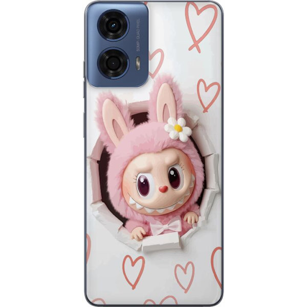Motorola Moto G24 Läpinäkyvä kuori Labubu Sydän Taustakuva Pop Mart Rakkausteema Hahmodesign Suosittu Motiivi Keräilytaideteossarja