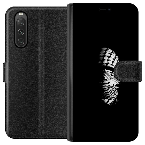 Sony Xperia 10 V Tegnebogsetui Keffiyeh-mønster - klassisk sort-hvid palæstinensisk tørklæde med kulturel betydning
