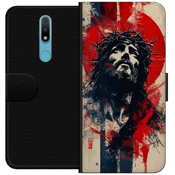 Nokia 2.4 Lompakkokotelo Jeesus ristillä - kristillinen aihe vahvalla symboliikalla uskosta ja toivosta