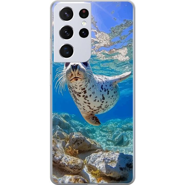 Samsung Galaxy S21 Ultra 5G Läpinäkyvä kuori Myynti Meri Uiminen Eläinaihe Luonto Vesimotiivi Sininen Suunnittelu Meriteema Suosittu Motiivi Villi
