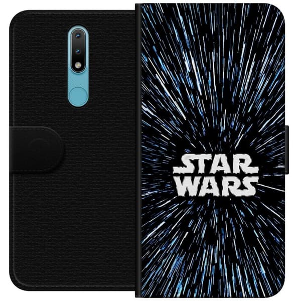 Kompatibel Tegnebogsetui til Nokia 2.4 Star Wars-logo med hyperspace-stjerner i ikonisk sci-fi-design sort