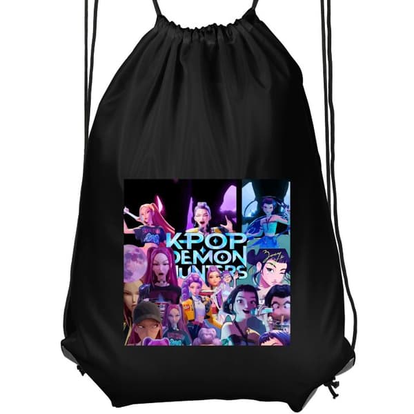 Gymnastikpose Sort KPop Demon Hunters anime-stil mørkt design sort Barn