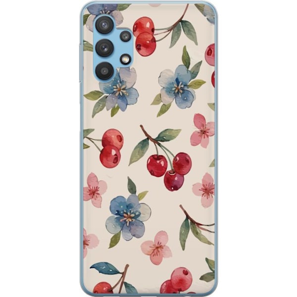 Samsung Galaxy A32 5G Genomskinligt Skal Bär & Blommor – mönster med blå blommor och skogsbär
