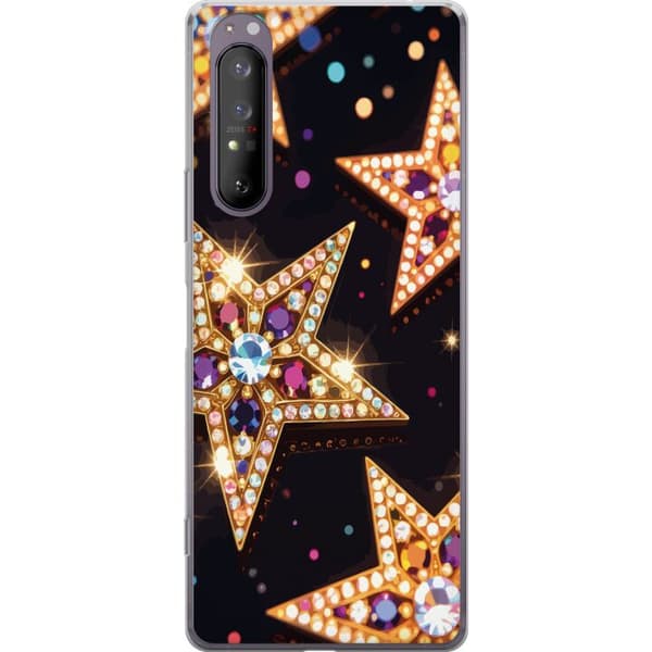 Kompatibel Mobilcover til Sony Xperia 1 II Stjerner med farvede lyspunkter - stjernemønster på sort baggrund sort
