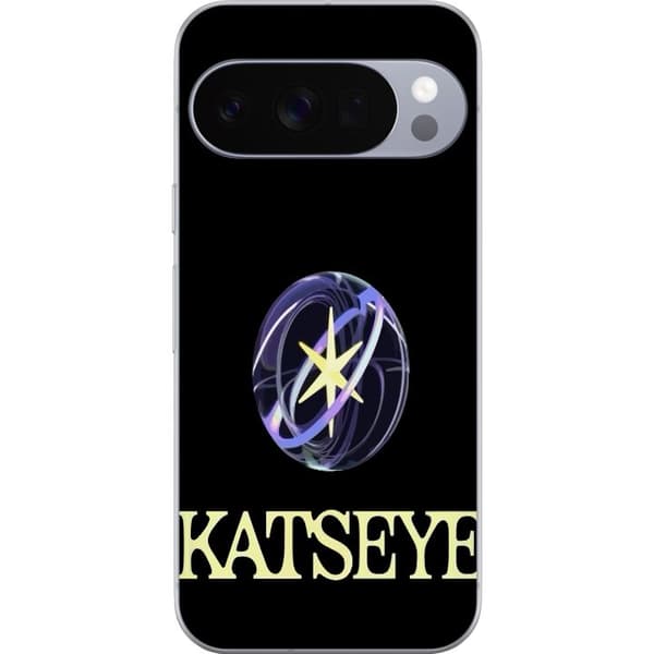 Kompatibel Mobilcover til Google Pixel 10 Pro KATSEYE-logo med gul stjerne, lilla omløbsringe og lys typografi mod sort baggrund sort