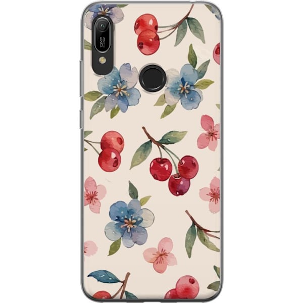 Huawei Y6 (2019) Gennemsigtig cover Bær & Blomster - mønster med blå blomster og skovbær