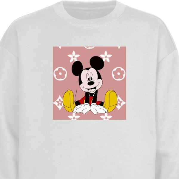 Sweatshirt til Voksne | Klassisk Collegebluse Mickey Mouse hvid M