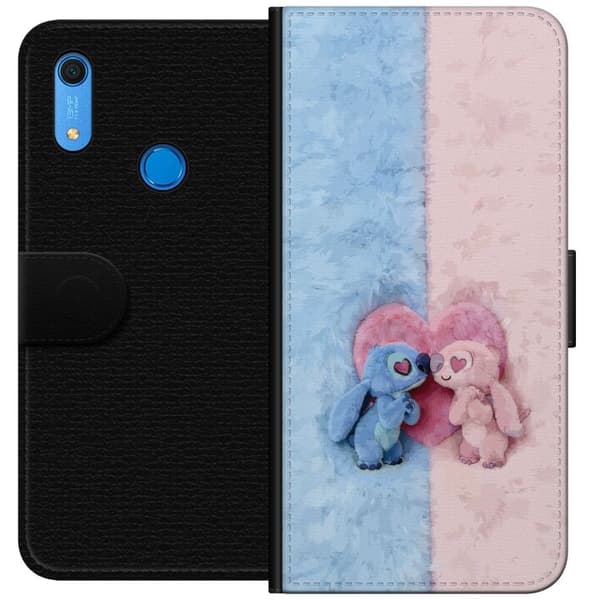 Kompatibel Tegnebogsetui til Huawei Y6s (2019) Søde blå og lyserøde figurer foran et stort lyserødt hjerte pink