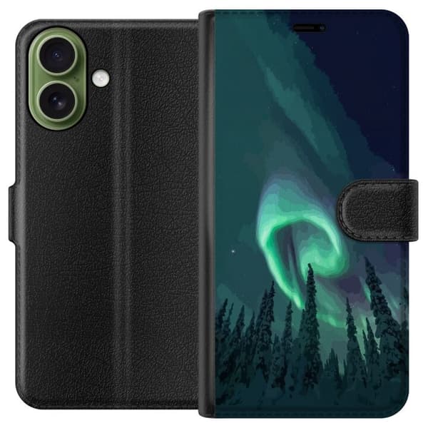 Kompatibelt Plånboksfodral till Apple iPhone 17 Norrsken över vinterlandskap grön