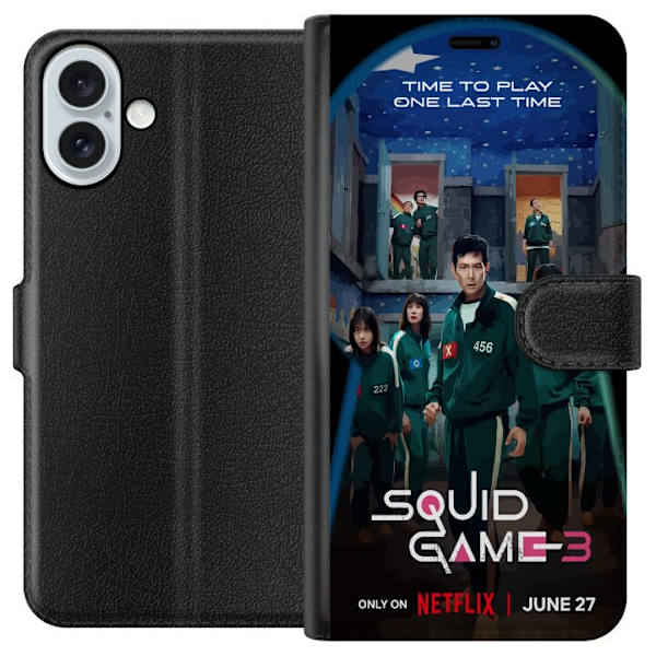 Apple iPhone 16 Plus Plånboksfodral Squid Game Säsong 3 Seriefigurer Populärt TV Serie Motiv Ikoner Spänning Drama Asiatisk Design Trend