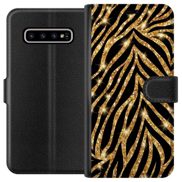 Kompatibelt Lommeboketui til Samsung Galaxy S10+ Gull & Glitter