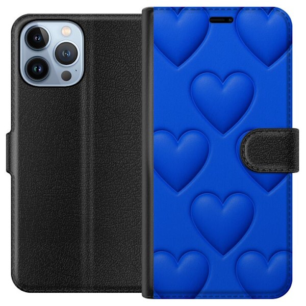 Apple iPhone 13 Pro Max Lompakkokotelo Siniset Sydämet