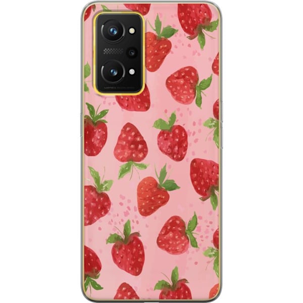 Realme GT Neo 3T Genomskinligt Skal Strawberry Dreams – jordgubbsmönster i retrostil